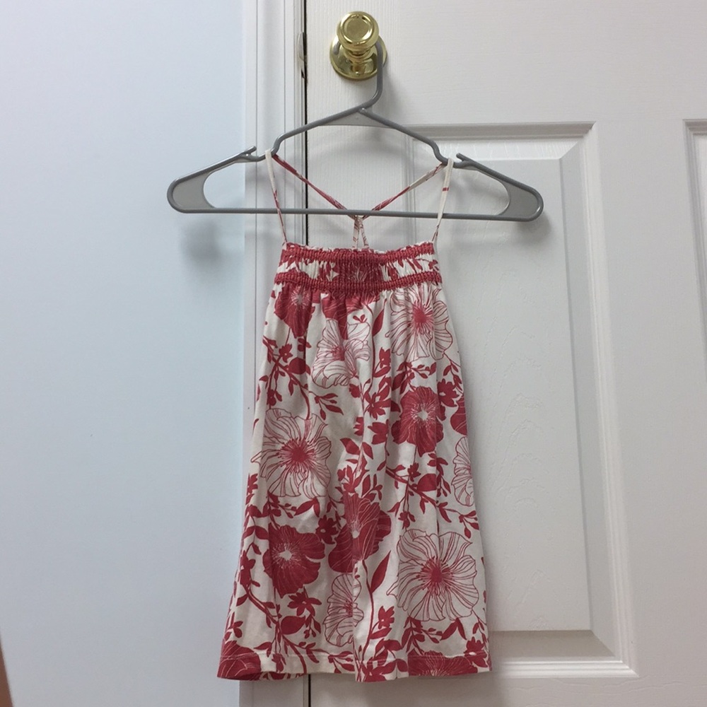 red floral tank top
